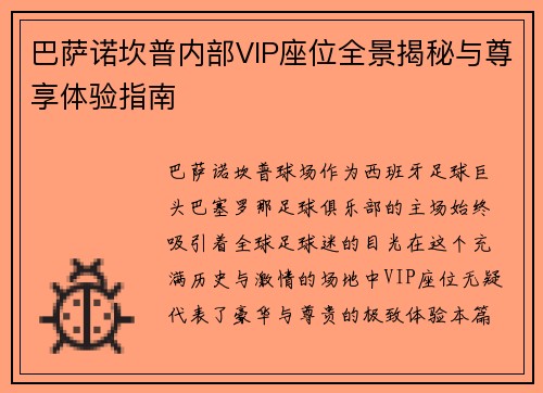 巴萨诺坎普内部VIP座位全景揭秘与尊享体验指南